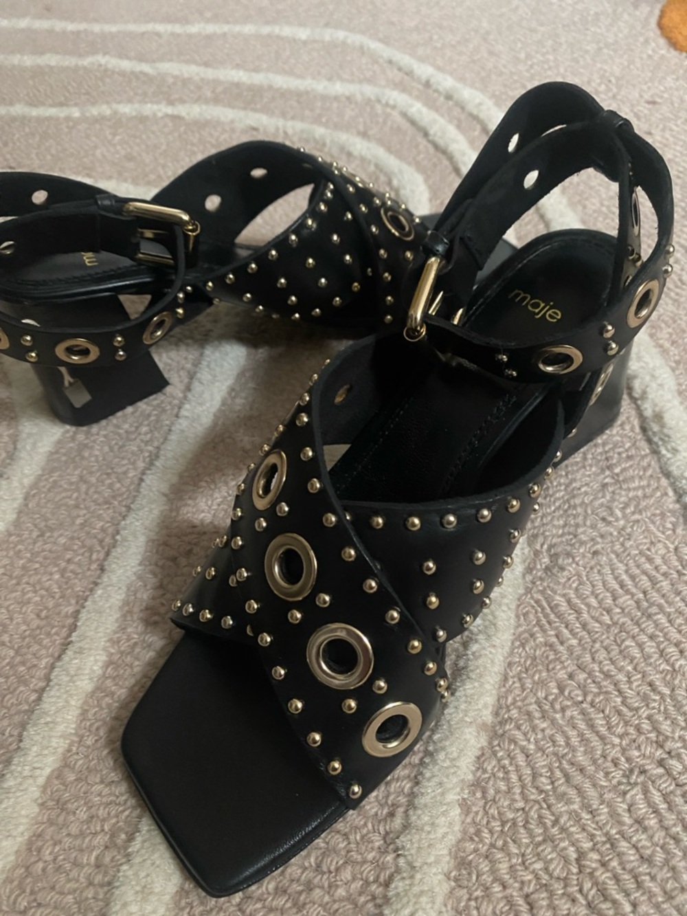 Maje Ankle Strap Block Heel Sandals